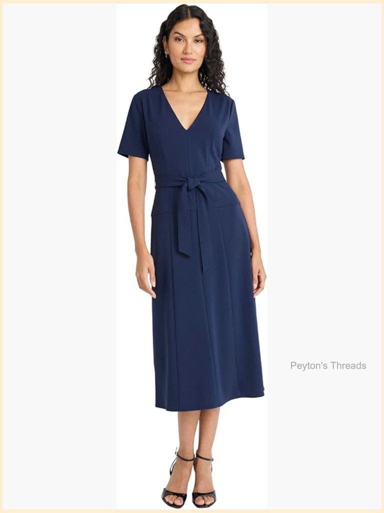 V Neck Wrap Midi Dress With Tie Belt - Wedding Guest Dress